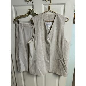 VTG 2 Pc Set Vest Skirt Summer Outfit Linen Rayon Collections INT 90s Large 14